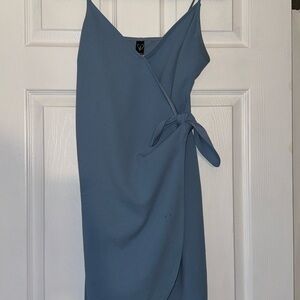 Windsor Blue Ruched Tie Front Mini Dress